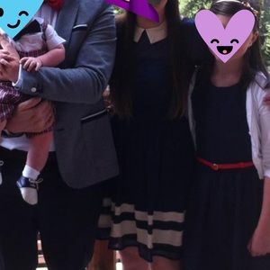 ASOS navy and cream colored dress